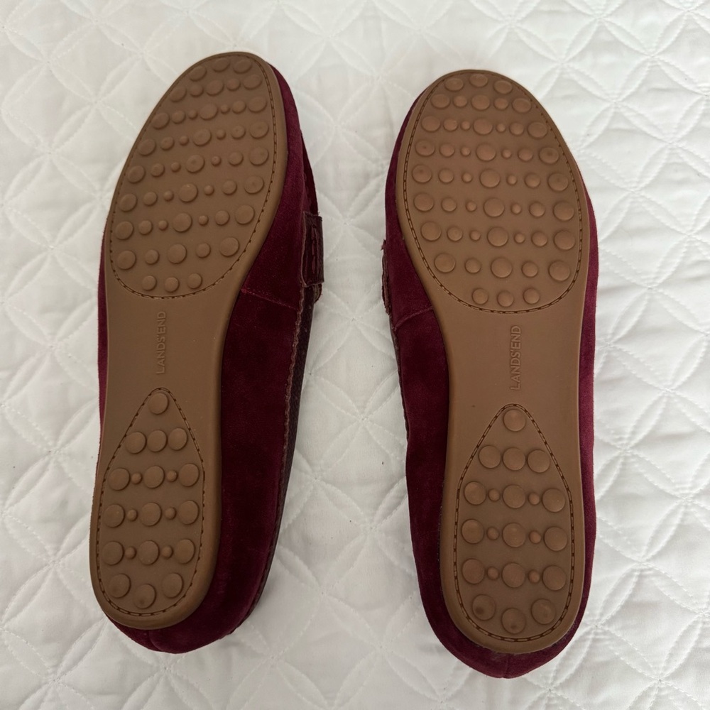Lands' End Women's Burgundy Suede Slip-On Penny Loafers Flats Mocs Size 7.5 Wide - Picture 10 of 11